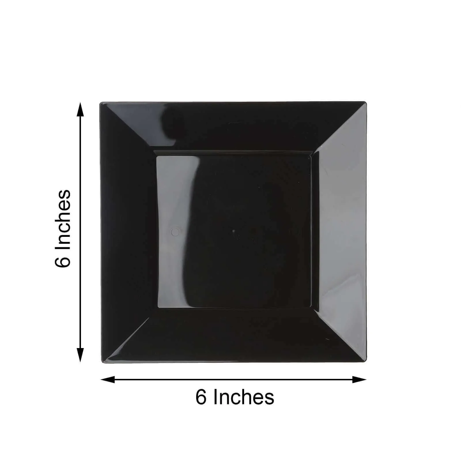 10 Pack 6" Glossy Black Square Disposable Salad Plates With Wide Rim