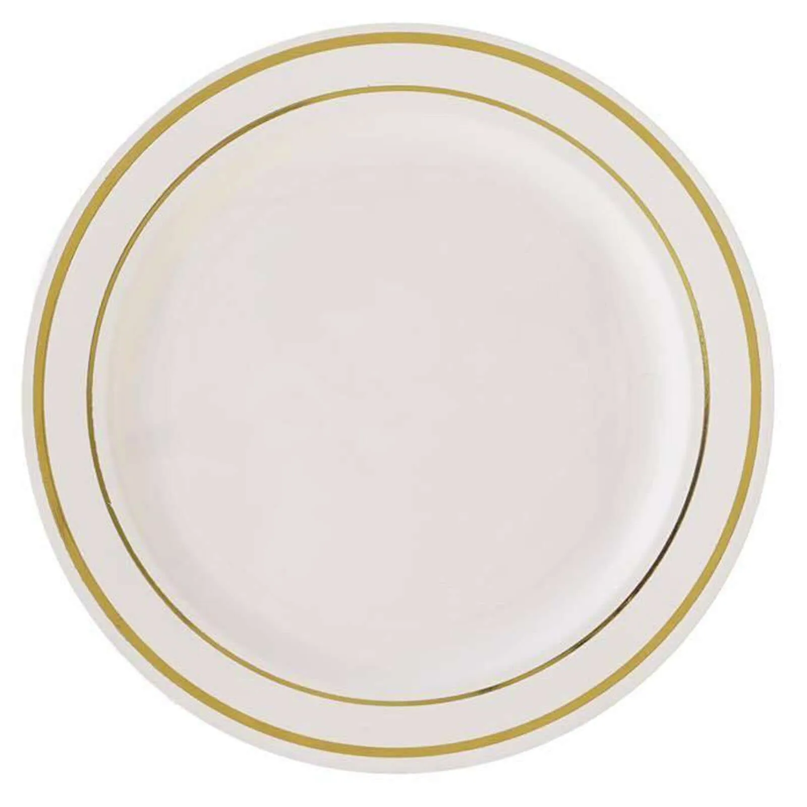 10 Pack 8" Très Chic Gold Rim Ivory Disposable Salad Plates, Plastic Dessert Appetizer Plates