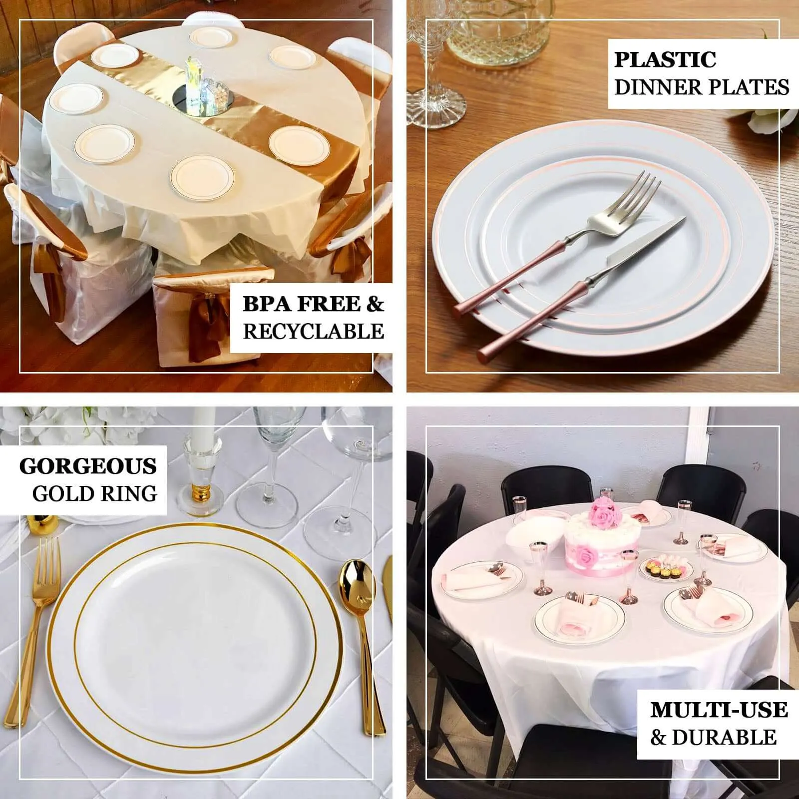 10 Pack 8" Très Chic Gold Rim Ivory Disposable Salad Plates, Plastic Dessert Appetizer Plates