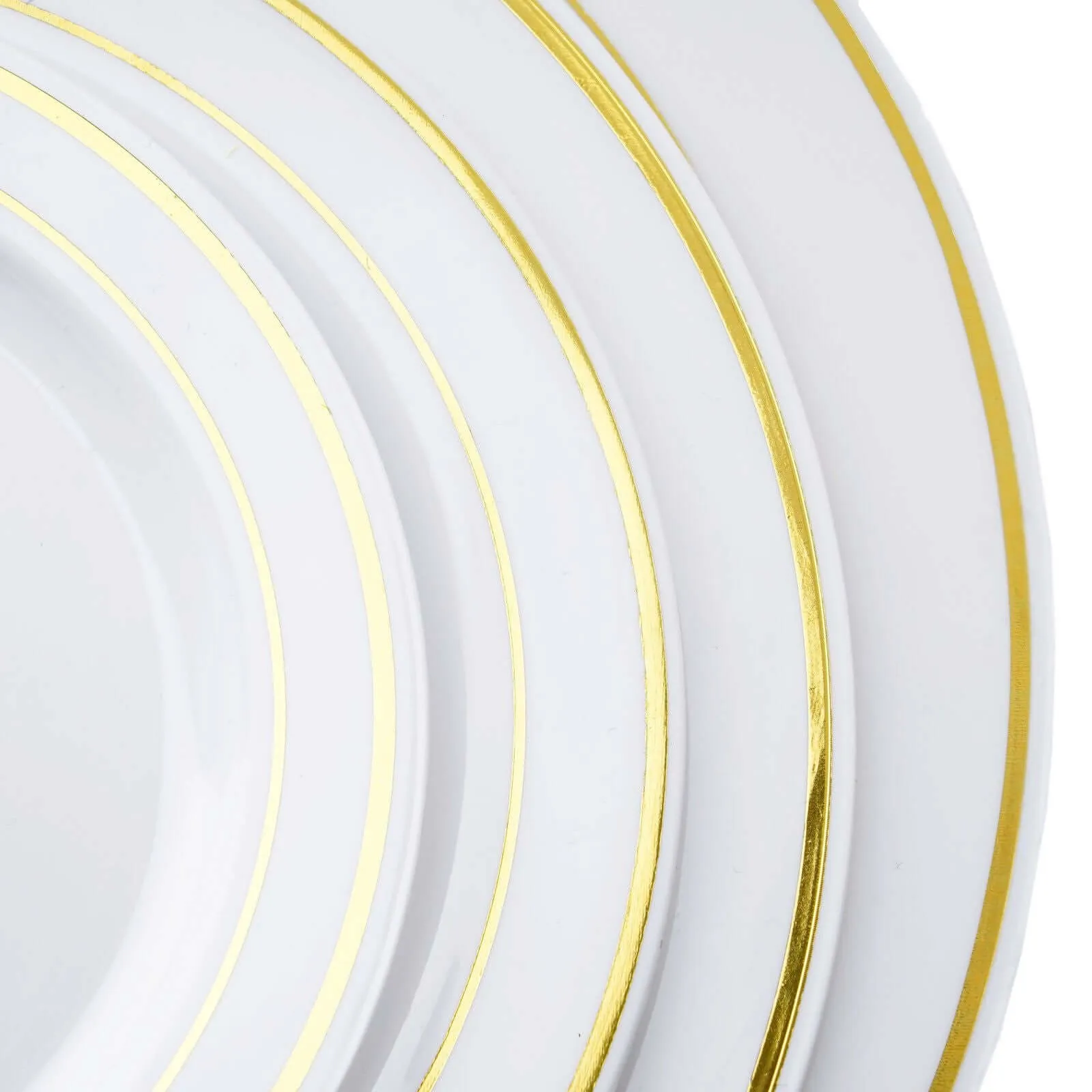 10 Pack Très Chic Gold Rim White Plastic Dessert Appetizer Plates, Disposable Salad Plates 6"