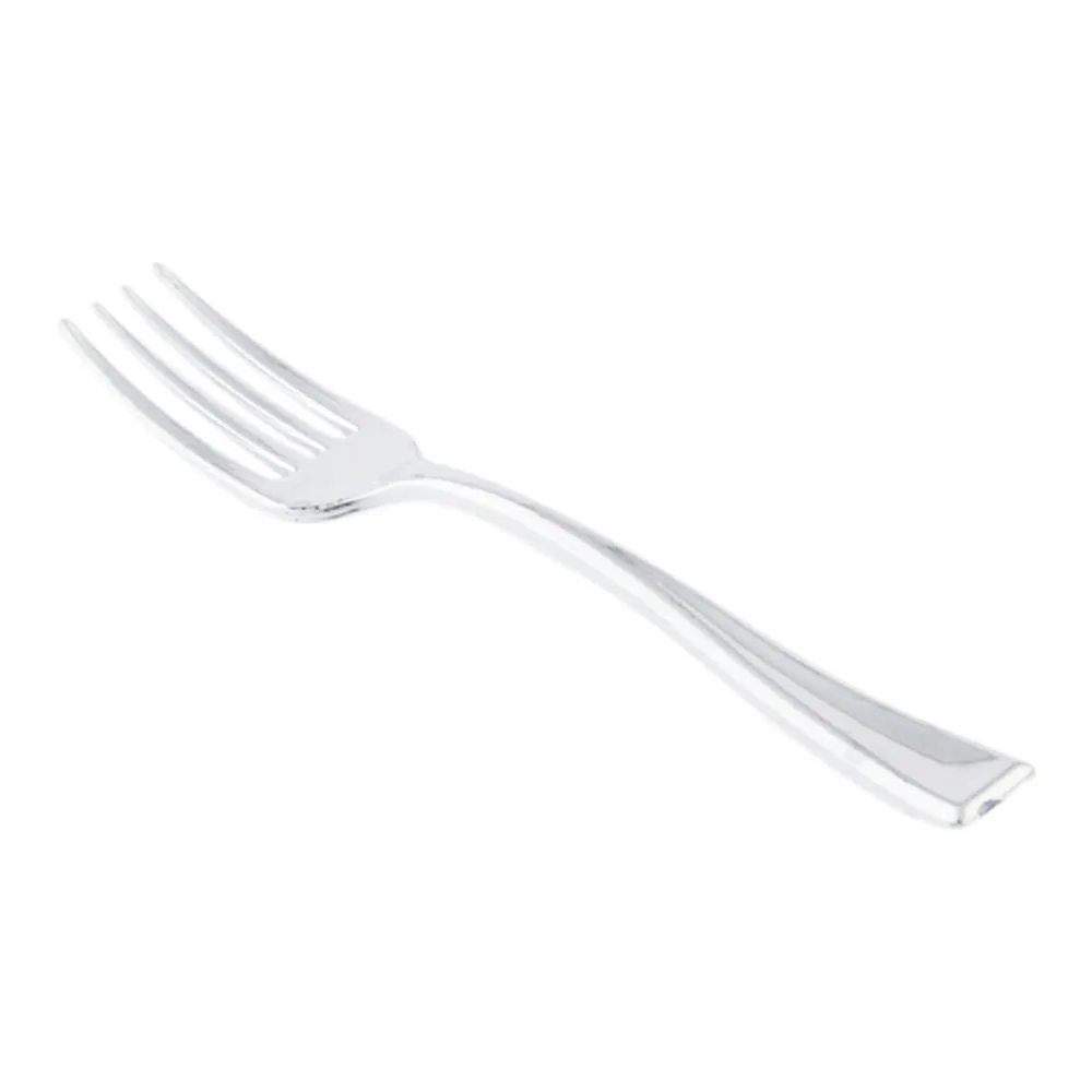 100 Square Seagreen 4.25" Plastic Plates and 100 Silver Plastic 4" Mini Forks