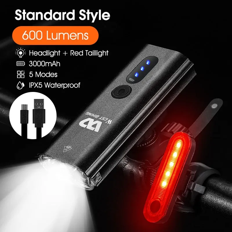 1000LM Bike Light Front Rear Lamp USB Rechargeable LED 4000mAh Bicycle Light Waterproof Headlight Bike Accessories