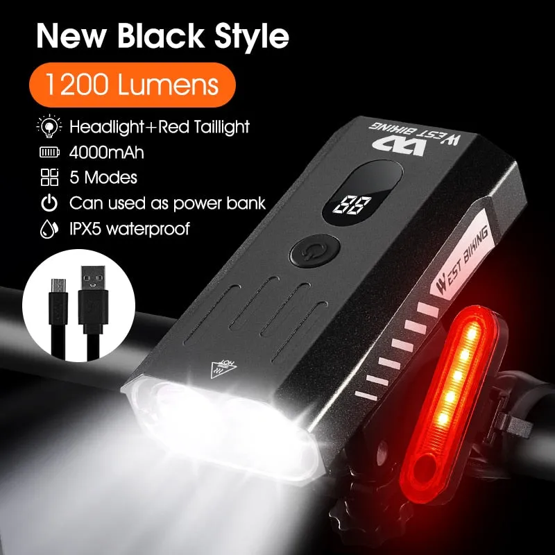 1000LM Bike Light Front Rear Lamp USB Rechargeable LED 4000mAh Bicycle Light Waterproof Headlight Bike Accessories