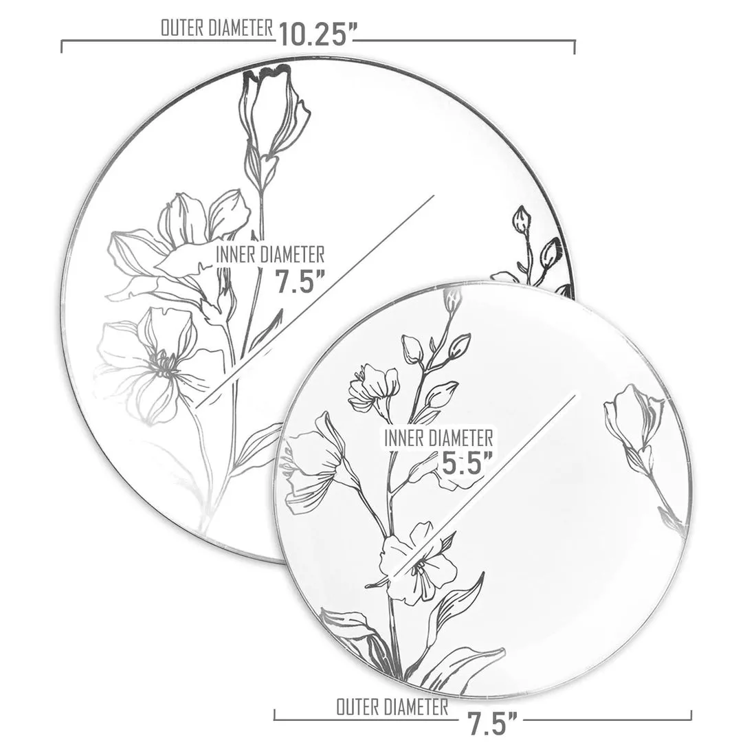 10.25" White with Silver Antique Floral Round Plastic Disposable Dinner Plates (120 Per Case)