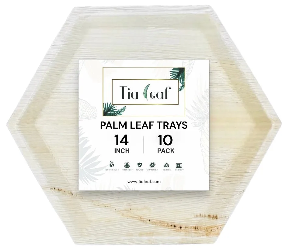 14 Inch Hexagon Disposable Palm Leaf Trays