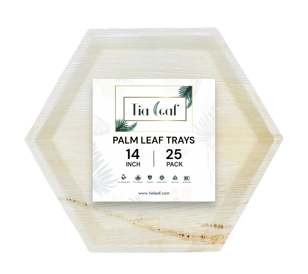 14 Inch Hexagon Disposable Palm Leaf Trays