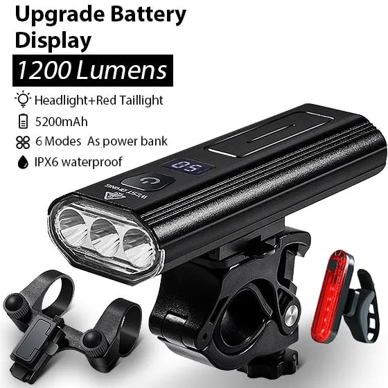 3000 Lumen Bike Light 3 LED 5200mAh USB Rechargeable MTB Front Rear Lamp Waterproof Flashlight With 2 Brackets