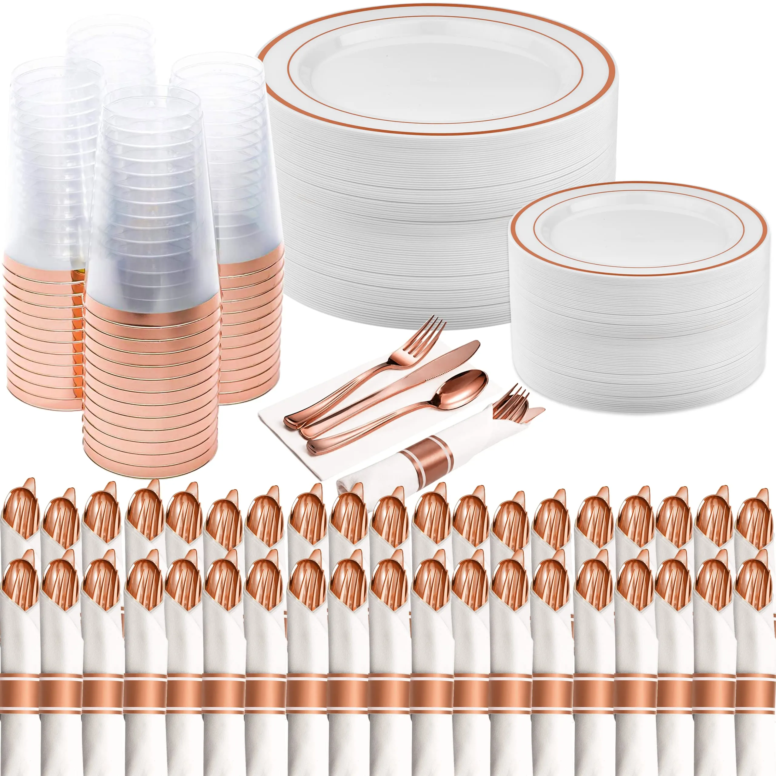 350 Piece Plastic Disposable Dinnerware Set 50 Guests - Includes Dinner & Salad