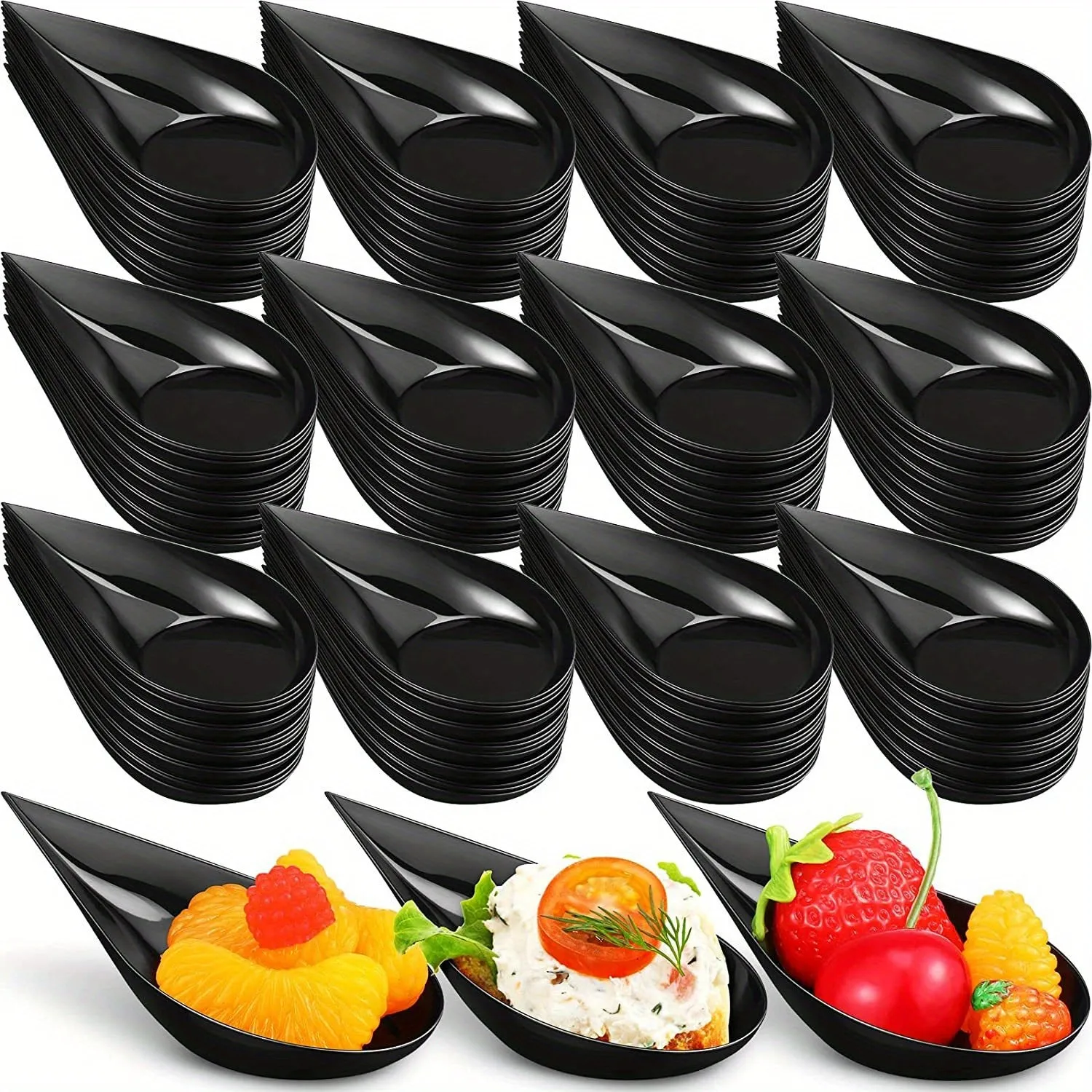 50pcs Mini Tear Drop Appetizer Plates  Asian Spoon Set