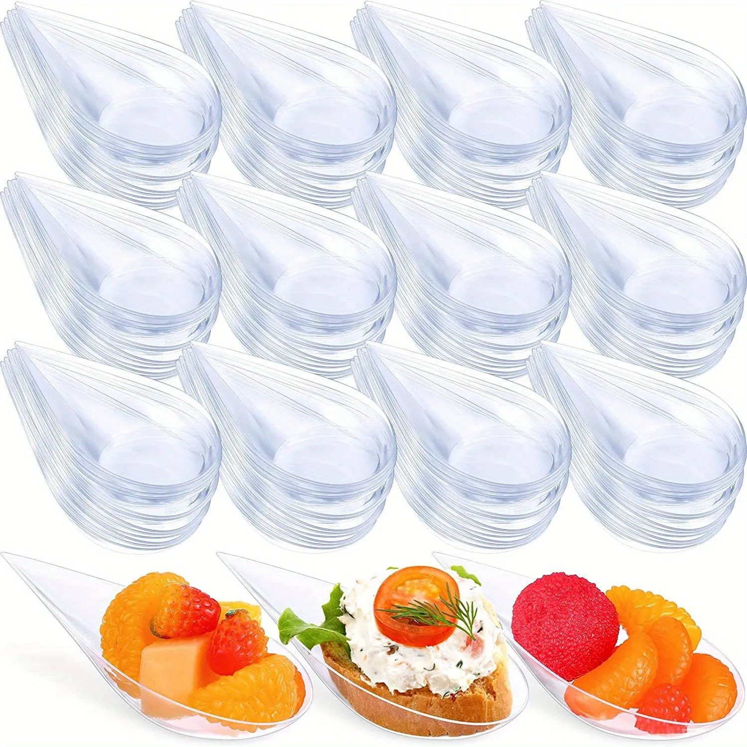 50pcs Mini Tear Drop Appetizer Plates  Asian Spoon Set