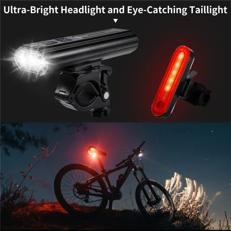 5200mAh 1200LM Bike Light 3 LED Battery Display USB Rechargeable Headlight Waterproof Cycling Front Lamp Power Bank