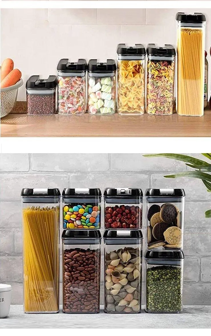 7 Pieces Airtight Food Storage and BPA Free Plastic with Easy Lock Black Lids Labels for Kitchen