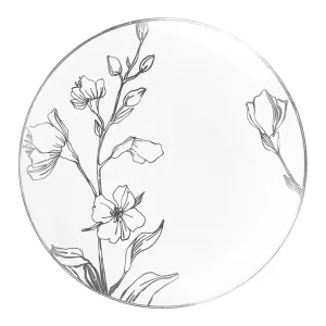 7.5" White with Silver Antique Floral Round Plastic Disposable Dinner Plates (120 Per Case)