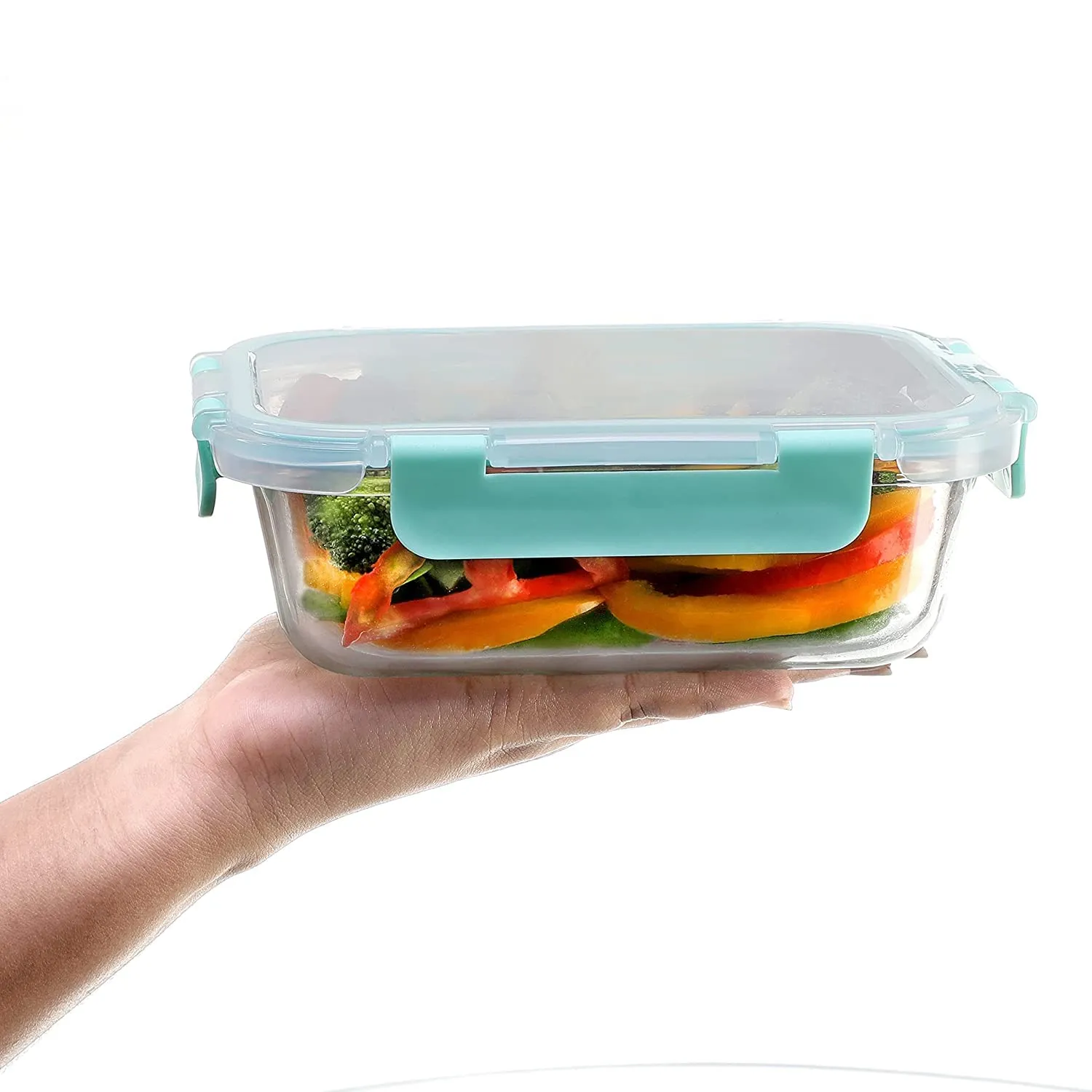 Amazon Brand - Solimo Multipurpose Glass Containers/Lunch Boxes for Office with Break-Free, Detachable Locks, Airtight, Leakproof, Microwave-Safe, Freezer-Safe, Set of 2, Rectangle (1,500 ml Each)