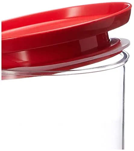 Amazon Brand - Solimo Plastic Storage Jar and Container Set I Air Tight & BPA Free Containers For Kitchen Storage Set I Grocery Kitchen Container Set I Multipurpose Jar, 900 Ml Each, Set 4, Red