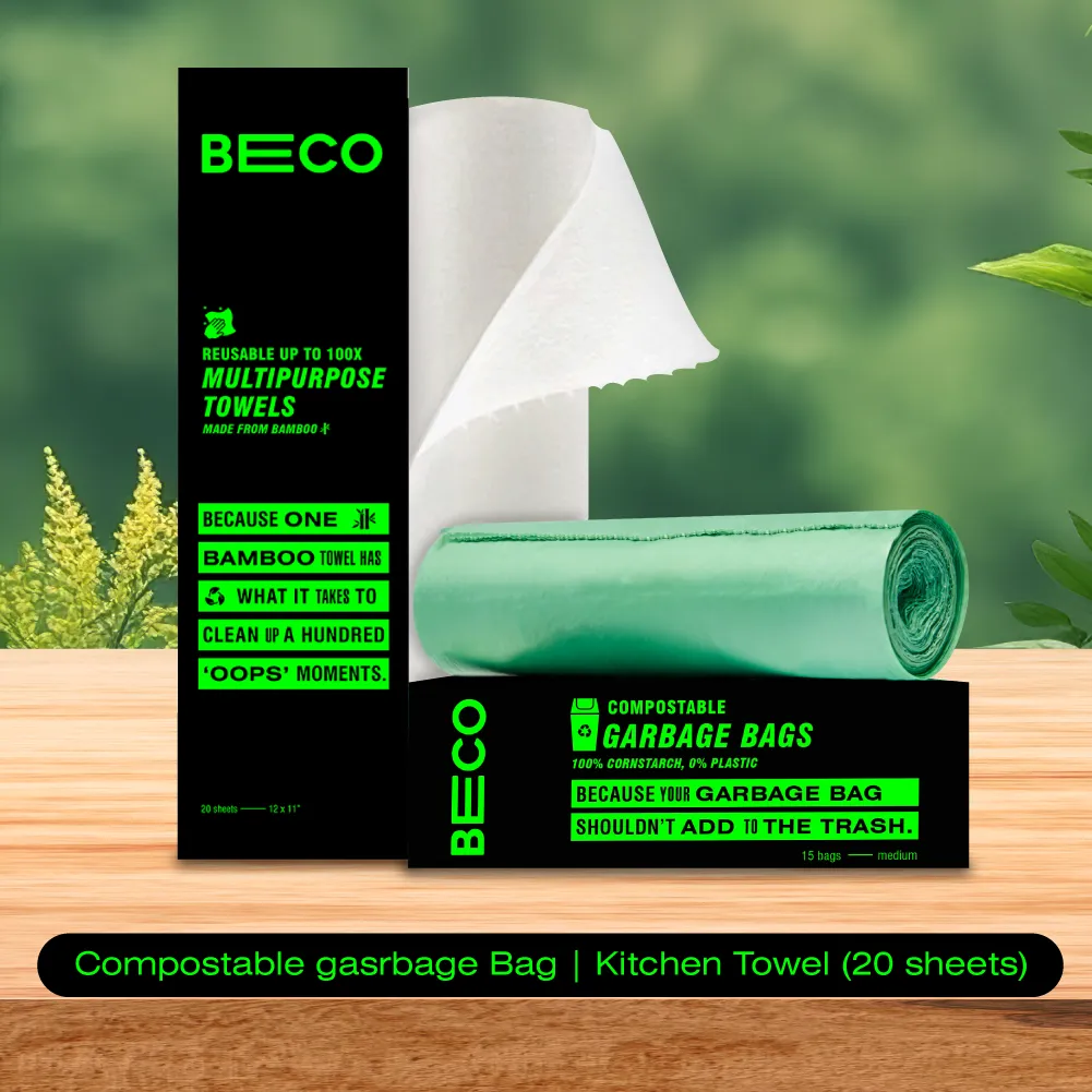 Bamboo Kitchen Towel & Compostable Garbage Bags | Medium