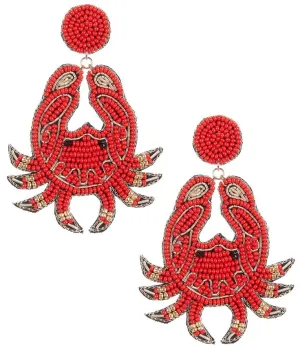 Beaded Earrings, Red Crabs