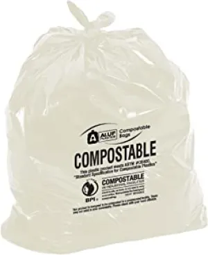 Biodegradable Compostable Bags by Aluf Plastics - 33 Gallon (50ct) ATSM #D6400 Approved - 100% Biodegradable for Industrial and Commerical Composting