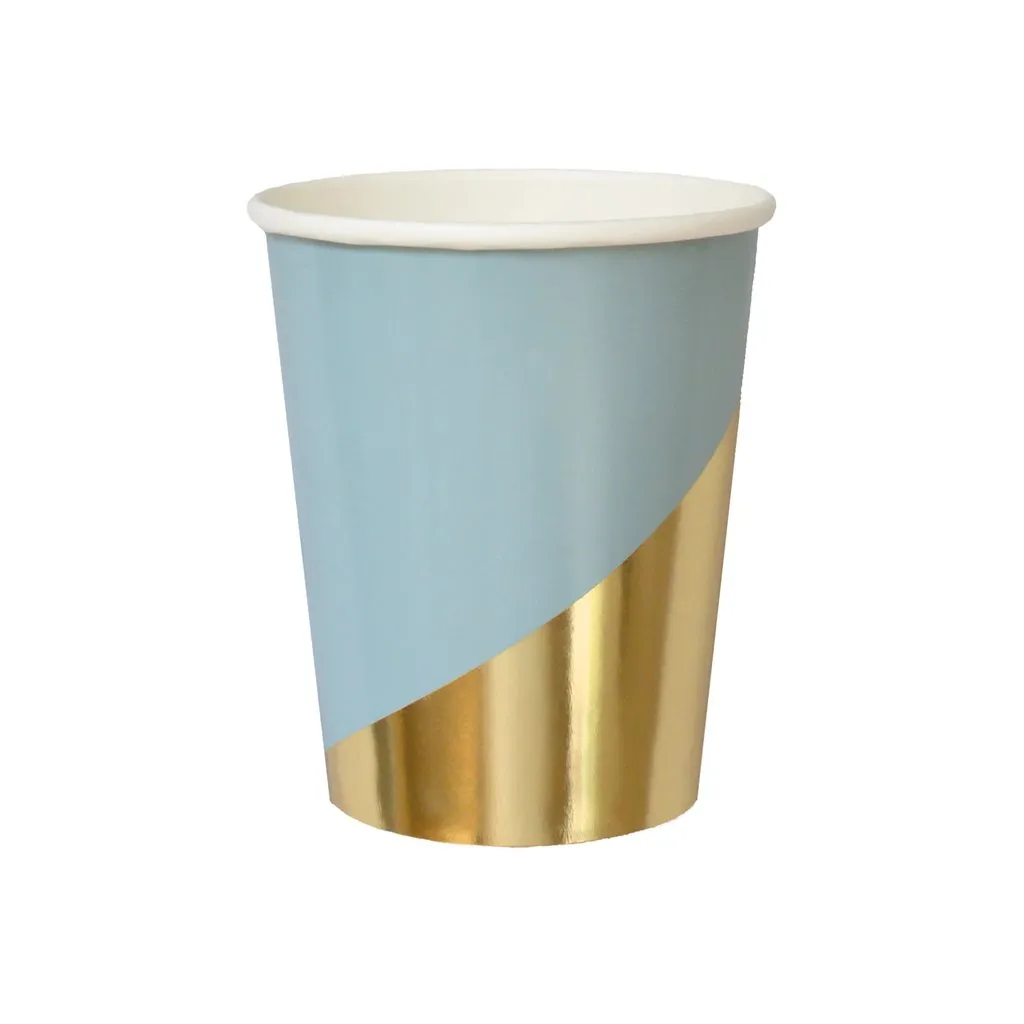 Blue and Gold Colorblock Paper Cups - Pack of 8