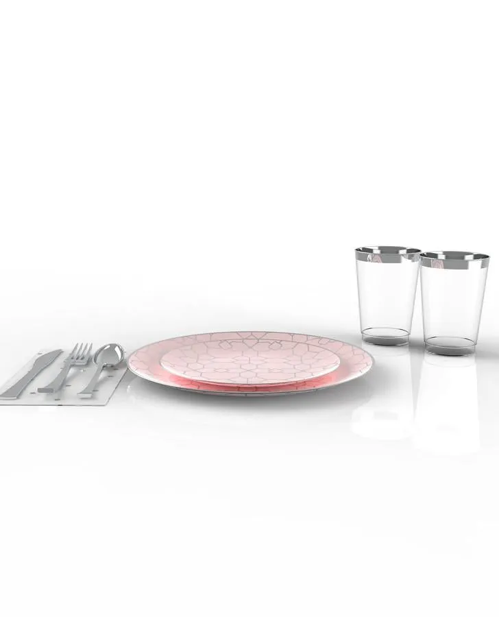 Blush Silver Coupe Pattern 56 Pc Party Set (Setting for 8)