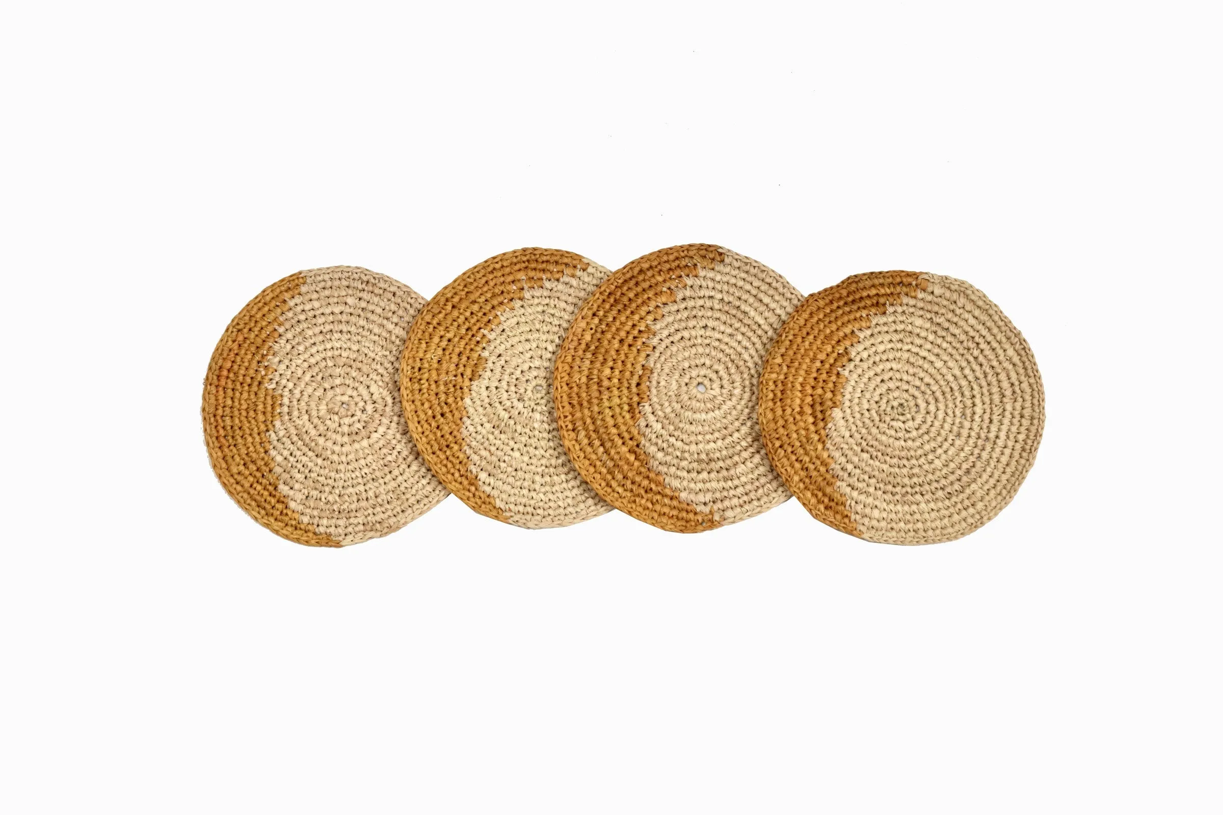 CIRCULAR STRAW COASTERS YELLOW OCHRE DETAIL (SET OF 4)