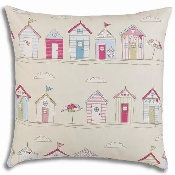 Coast Beach Huts Cushion Covers - Pink