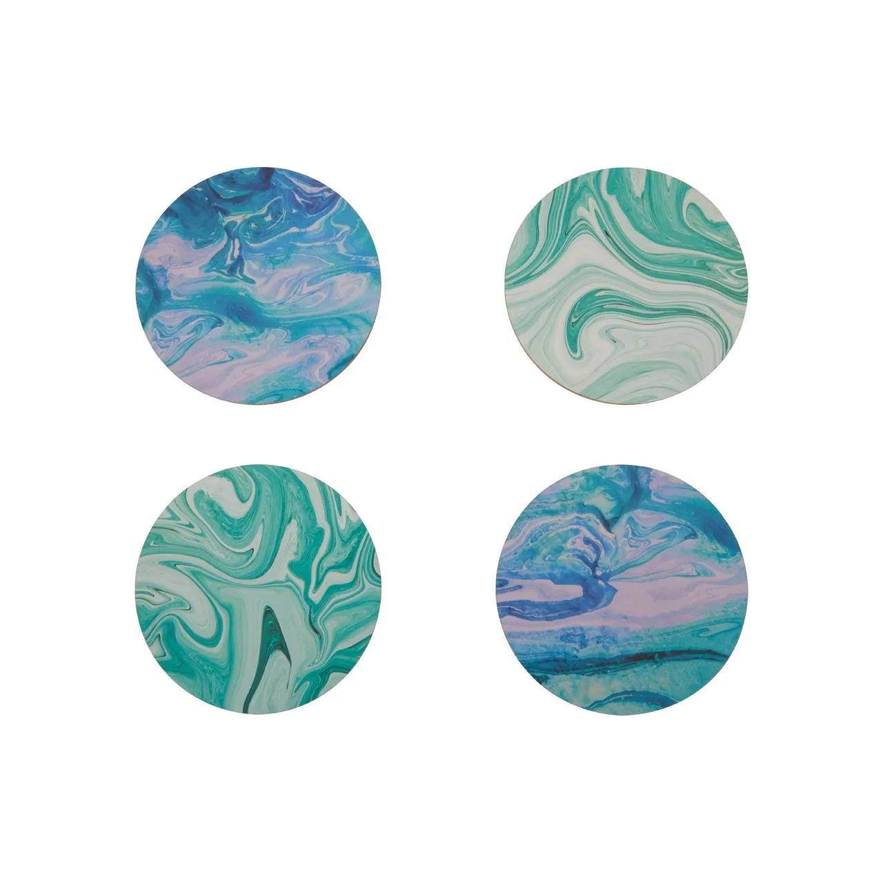 Colour Set of 4 Cork Coasters Marble Design