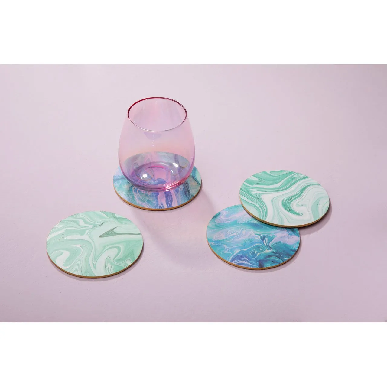 Colour Set of 4 Cork Coasters Marble Design