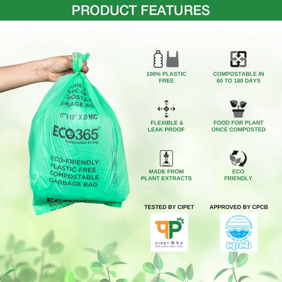 Compostable Garbage Bag, 19" x 21" - Medium Size Pack of 3 (90pcs)