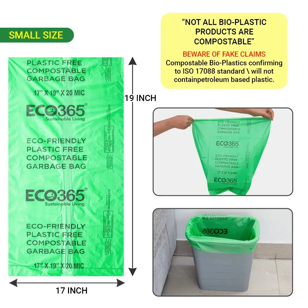 Compostable Garbage Bags - 17"x19" Small (Certified By Govt, Pack of 3=90pcs)