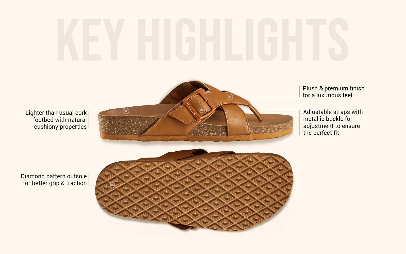 Cork Cross Strap Sandals : Tan