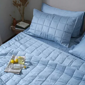 Cotton Bedcover with 2 Pillow Covers | Box Quilted Design | Blue