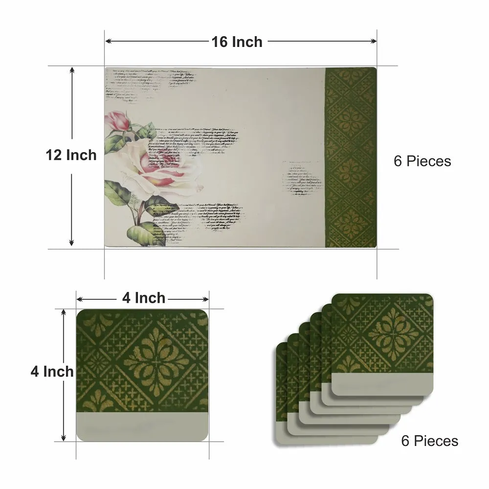 Creamy Greens Table Placemat Set with Coasters (Set of 6 Placemat and 6 Coasters)