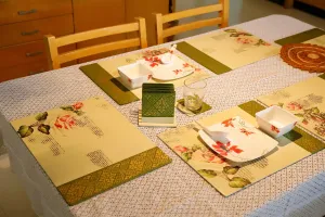 Creamy Greens Table Placemat Set with Coasters (Set of 6 Placemat and 6 Coasters)