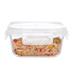 Cutting EDGE Square Borosilicate Glass Fresh n Lock Kitchen Food Storage Container Lunch Box with Lid for Office, School, Microwave Safe (350 ML, Set of 1, Transparent)