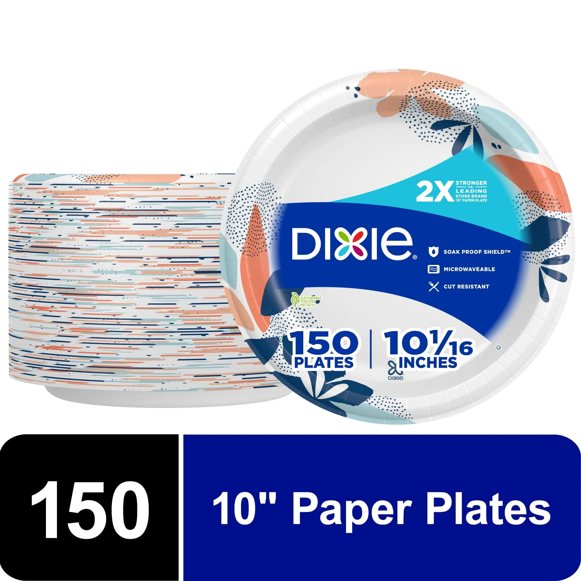 Dixie Disposable Paper Plates, Multicolor, 10 in, 150 Count