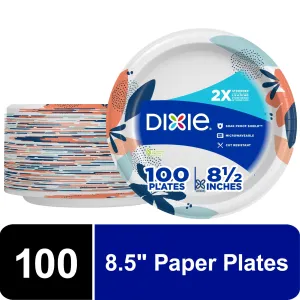 Dixie Disposable Paper Plates, Multicolor, 8.5 in, 100 Count