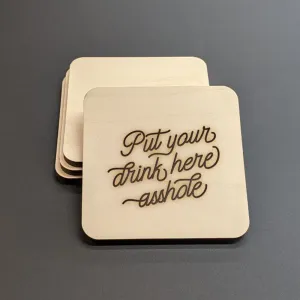 Drink Here Wood Coasters