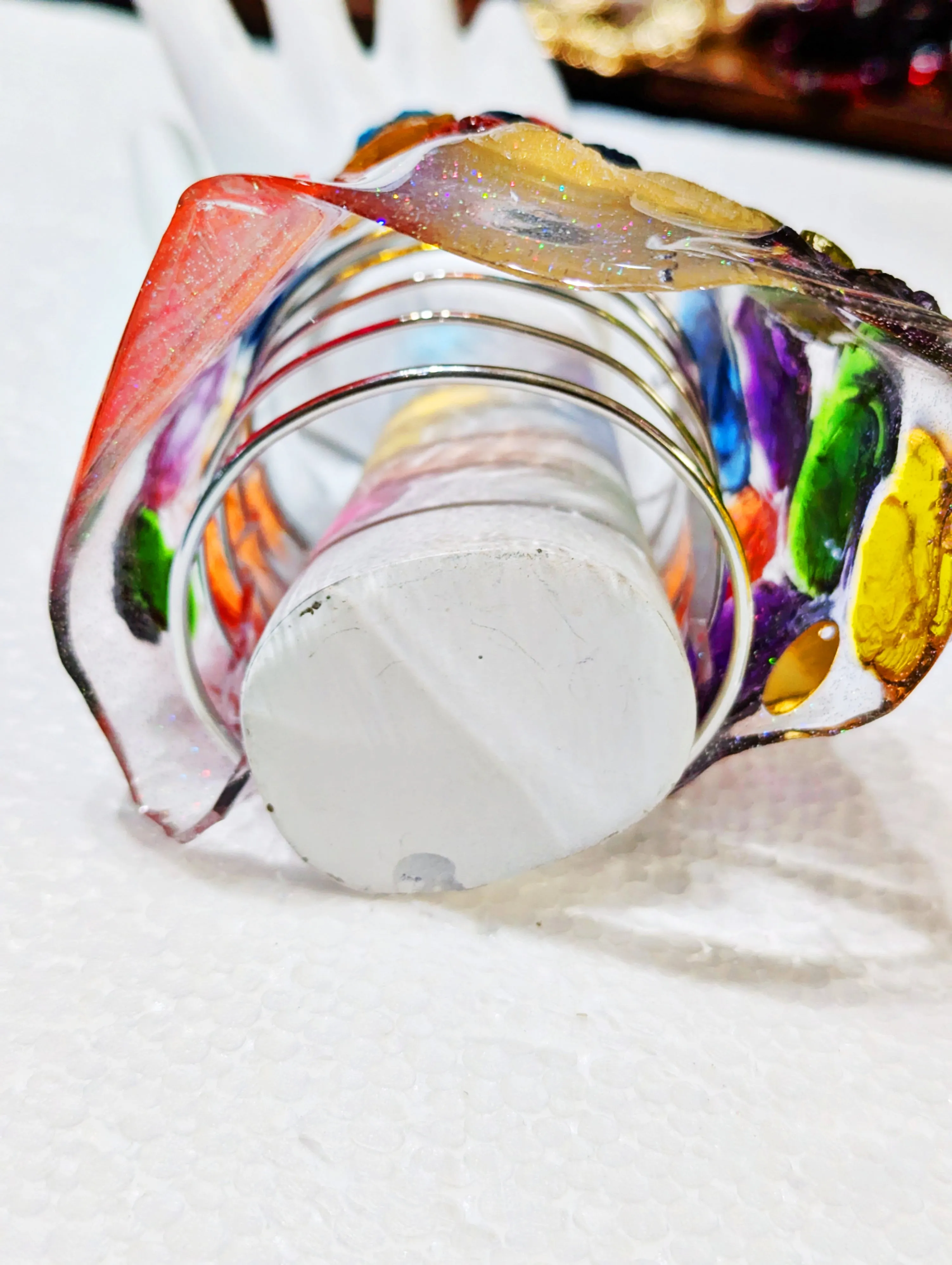 Exquisite Clear Resin Colorful Gauntlet Cuff with Vibrant Resin Cameos | Handcrafted by Award-Winning Artist Sugar Gay Isber