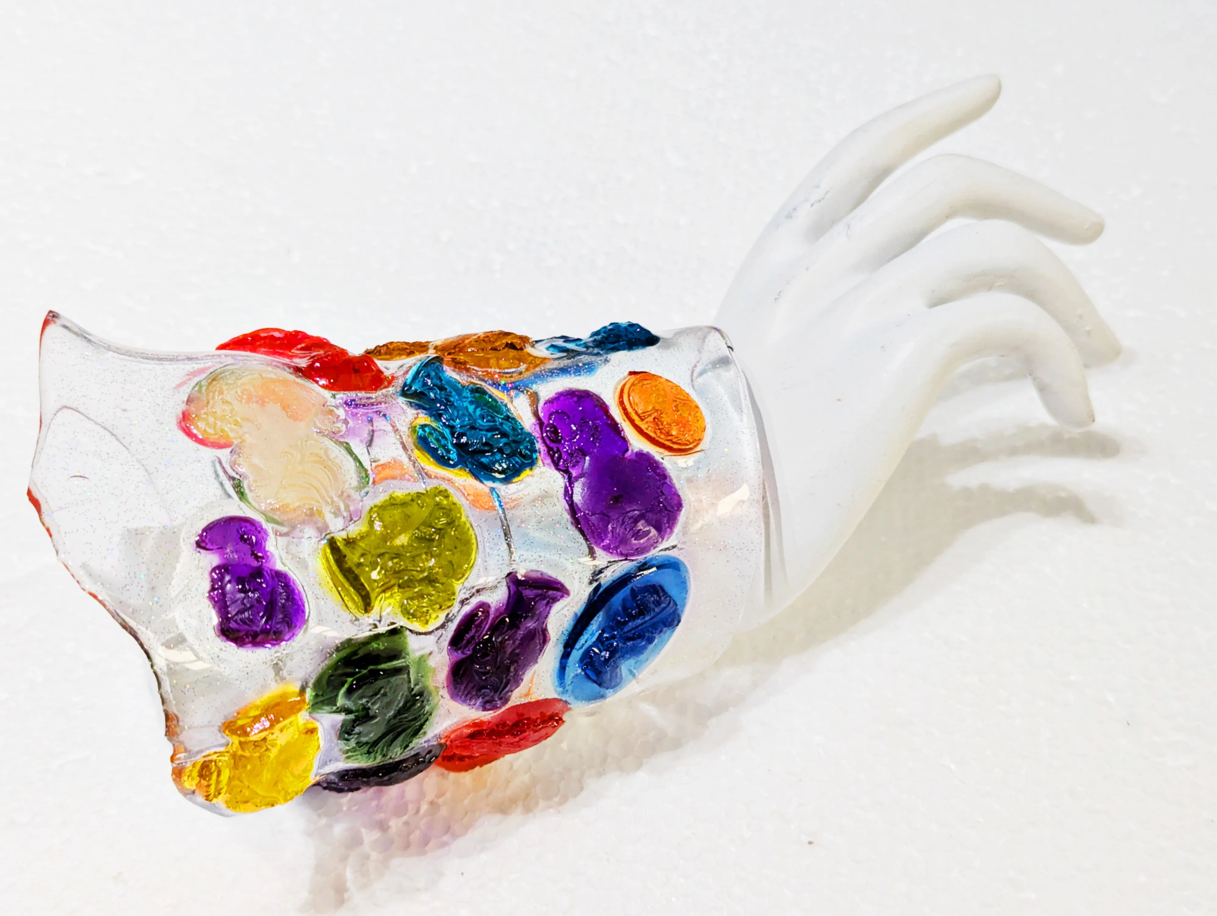 Exquisite Clear Resin Colorful Gauntlet Cuff with Vibrant Resin Cameos | Handcrafted by Award-Winning Artist Sugar Gay Isber