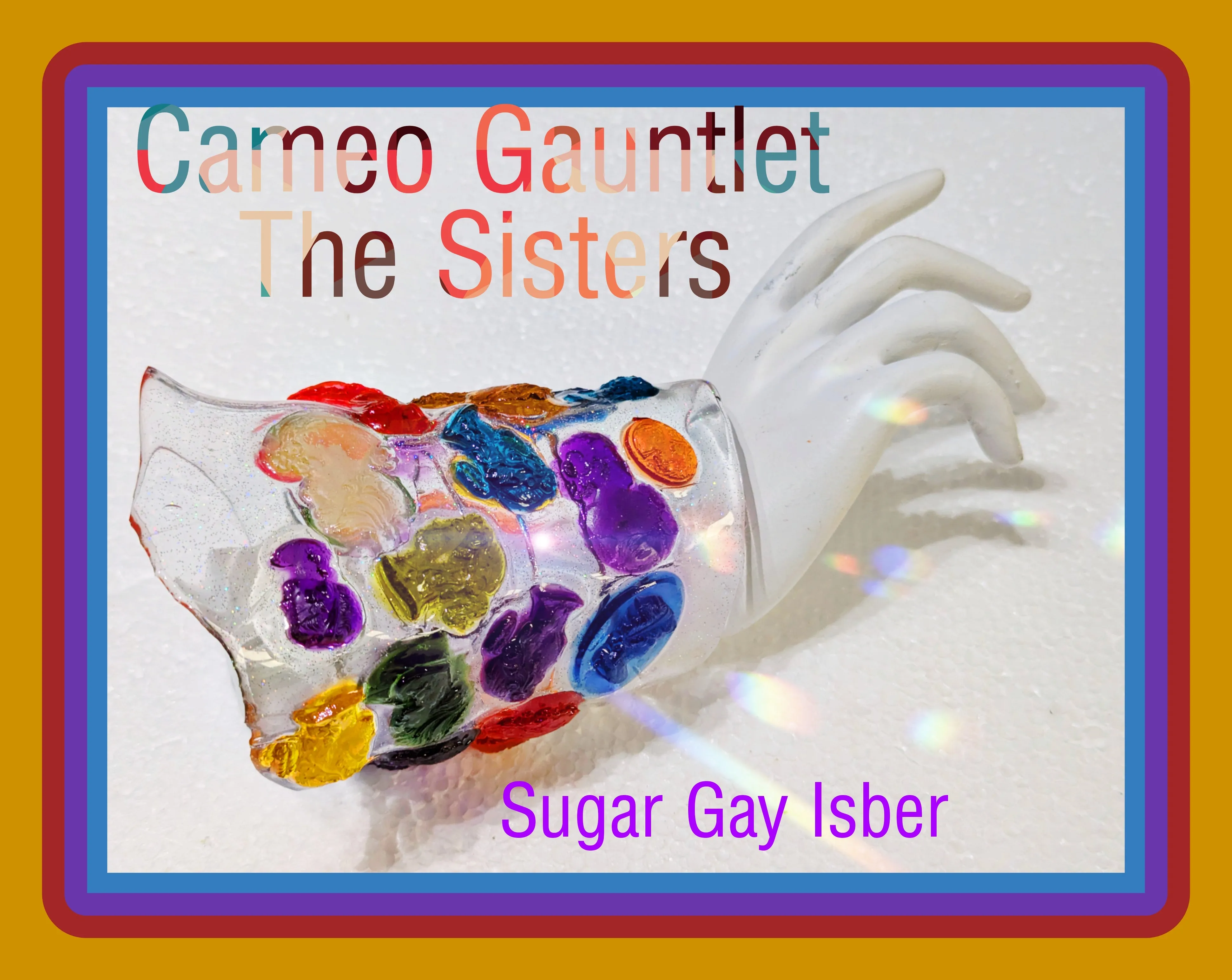 Exquisite Clear Resin Colorful Gauntlet Cuff with Vibrant Resin Cameos | Handcrafted by Award-Winning Artist Sugar Gay Isber