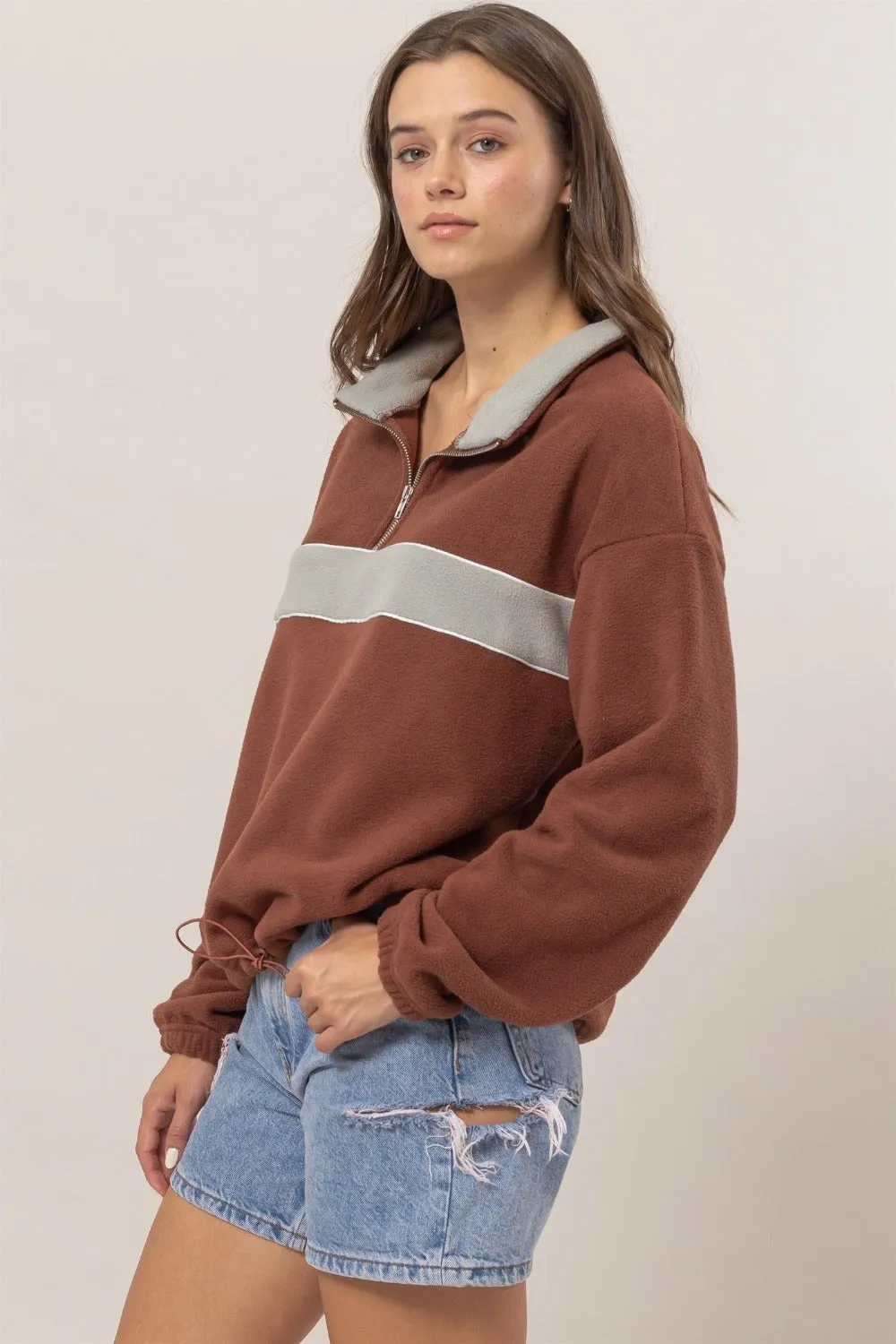 Fleece Color Block Half Zip Sweatshirt