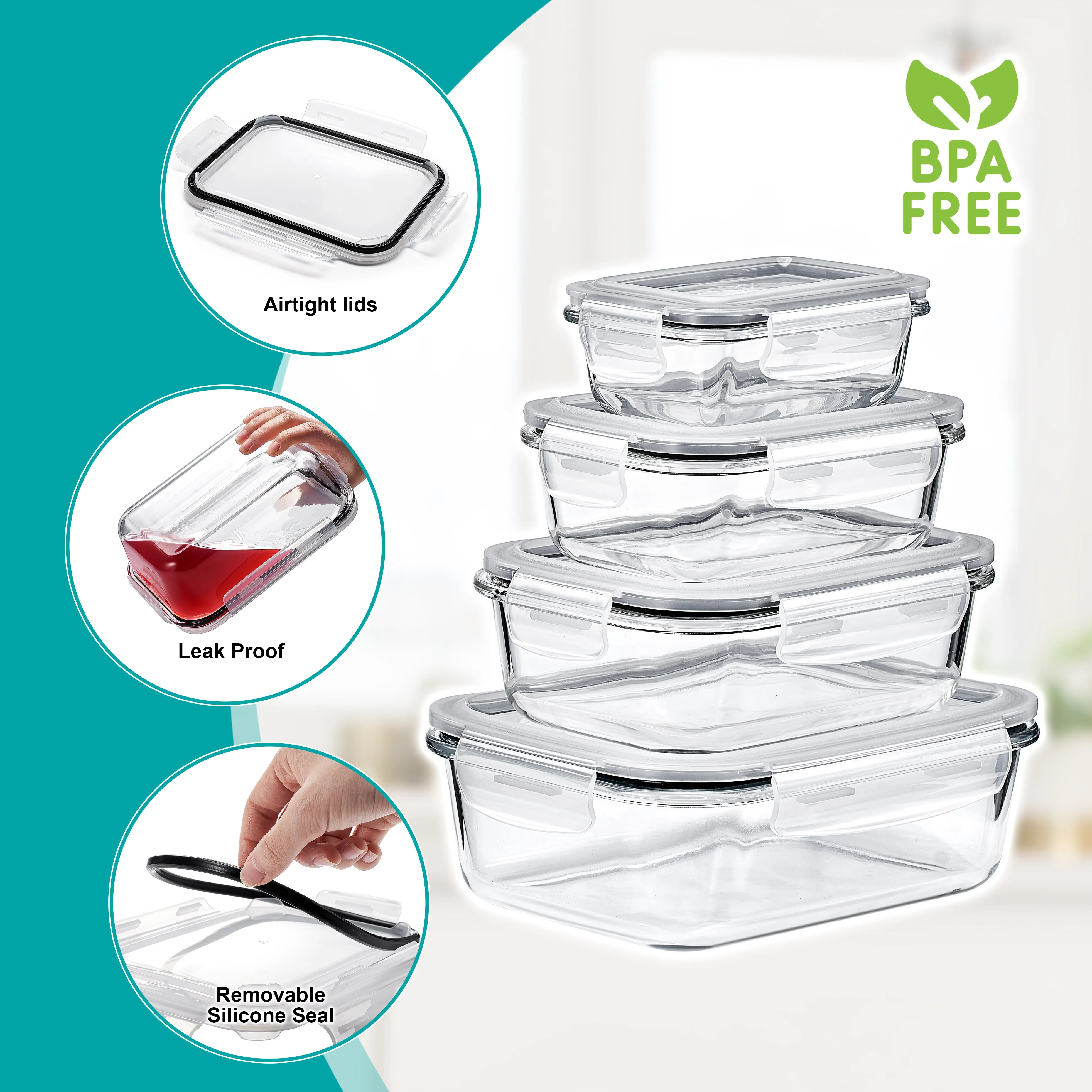 Glass Food Storage Containers with Lids (16 Pcs)