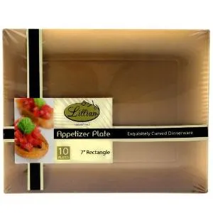 Gold 7.5" Rectangular Plastic Appetizer Plates (Case Qty: 120)