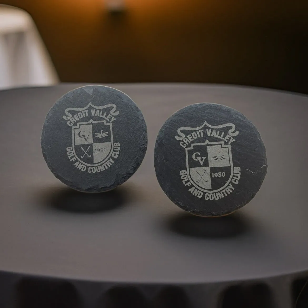 Golf Club Logo Impressions Slate Coasters