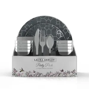 Grey Silver Coupe Pattern 56 Pc Party Set (Setting for 8)