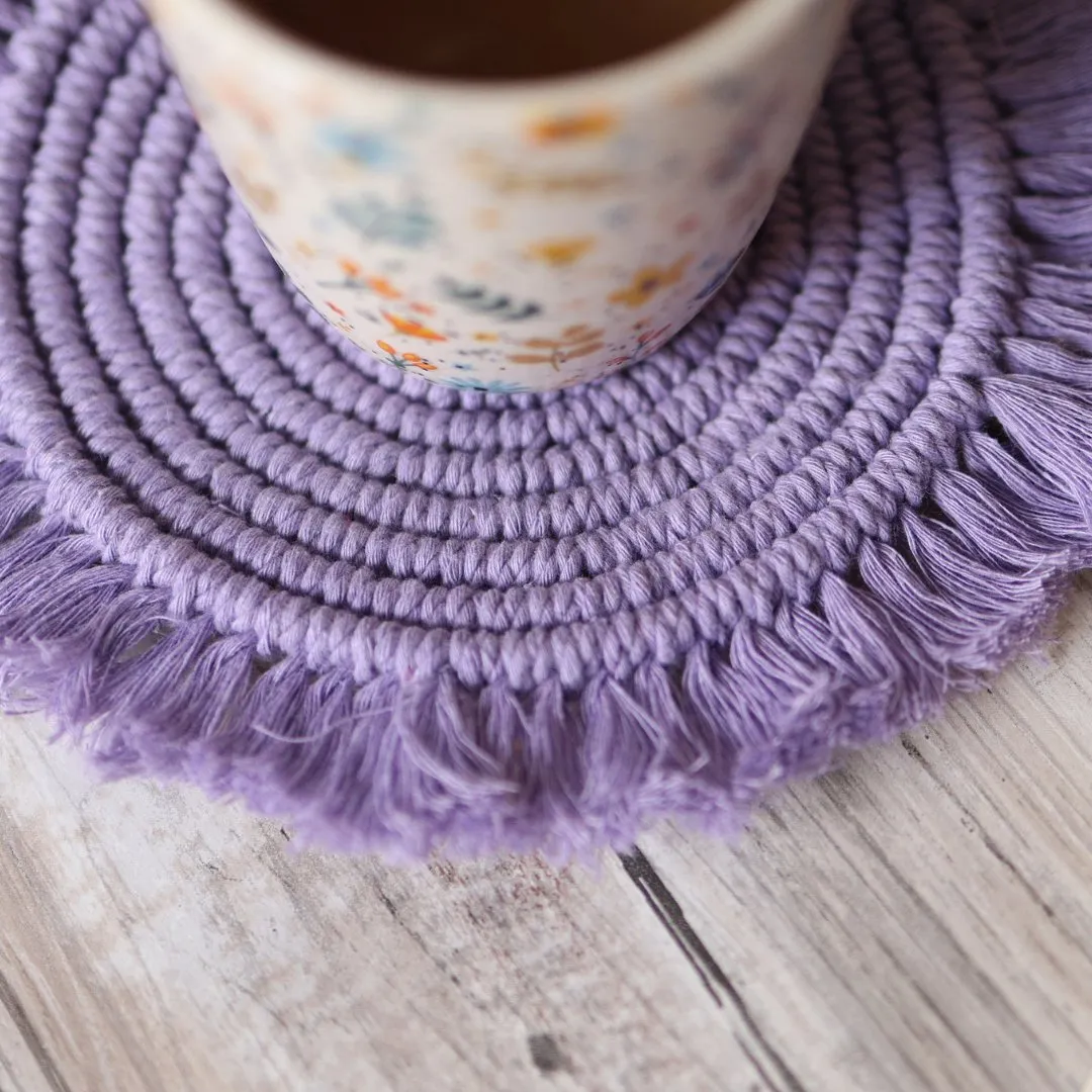 Handmade Macrame Lavender Table Coasters - Set of 2