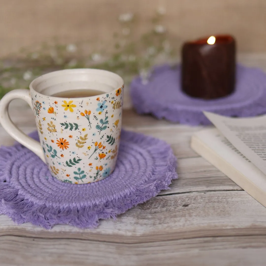 Handmade Macrame Lavender Table Coasters - Set of 2