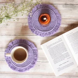 Handmade Macrame Lavender Table Coasters - Set of 2