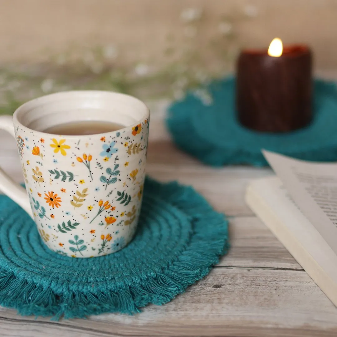 Handmade Macrame Teal Table Coasters - Set of 2